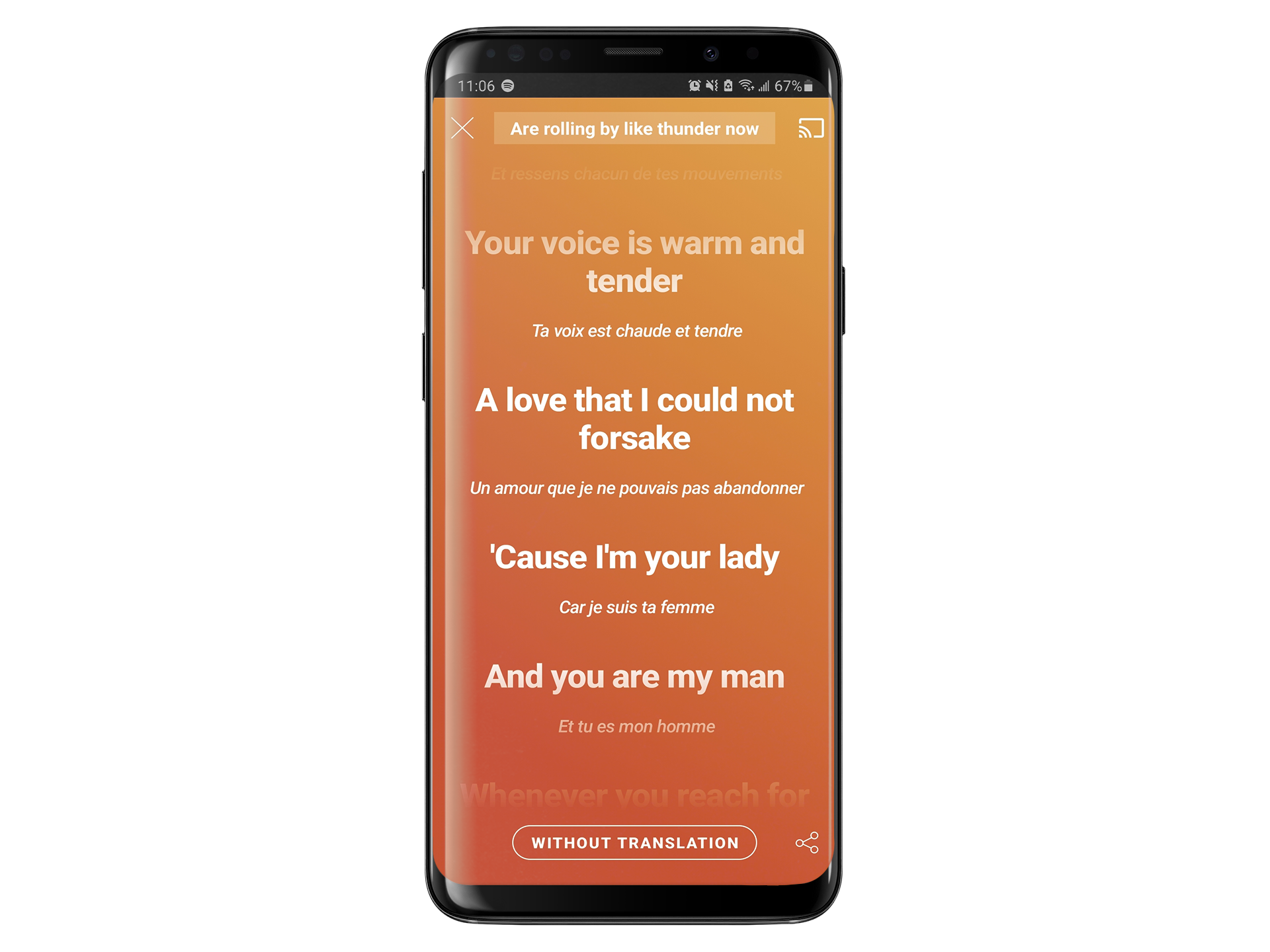Lyric Display with Translations on Iphone