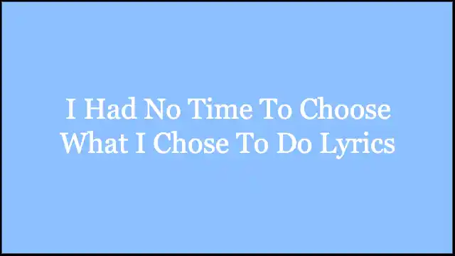 I Had No Time To Choose What I Chose To Do Lyrics