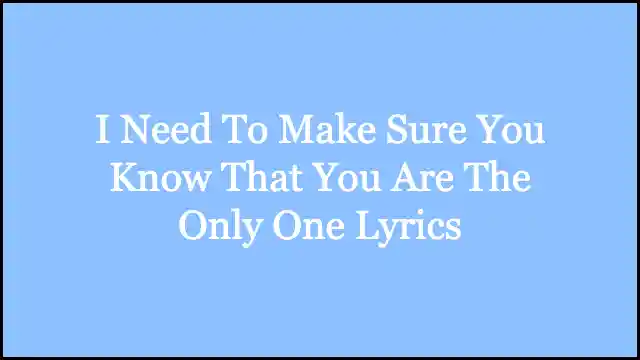 I Need To Make Sure You Know That You Are The Only One Lyrics