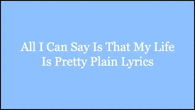 All I Can Say Is That My Life Is Pretty Plain Lyrics