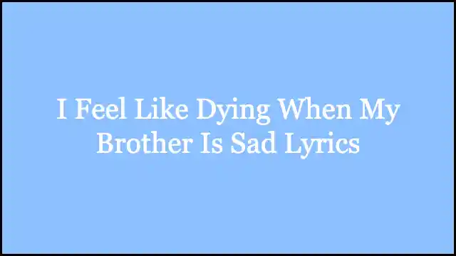 I Feel Like Dying When My Brother Is Sad Lyrics