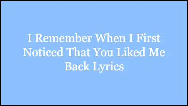 I Remember When I First Noticed That You Liked Me Back Lyrics