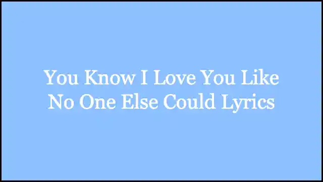 You Know I Love You Like No One Else Could Lyrics