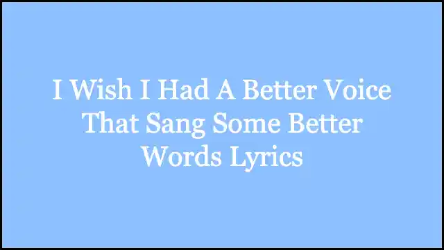 I Wish I Had A Better Voice That Sang Some Better Words Lyrics