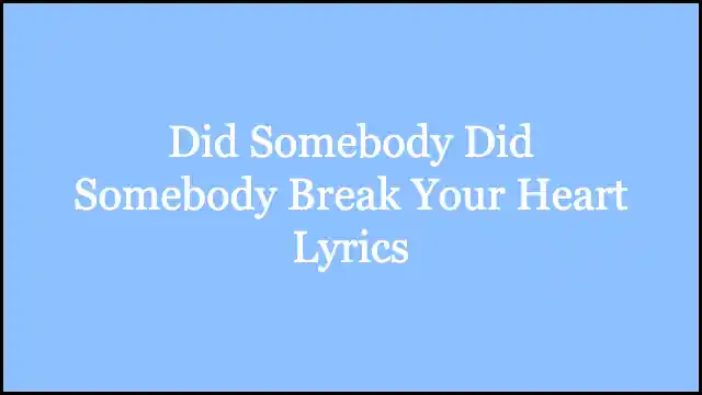 Did Somebody Did Somebody Break Your Heart Lyrics