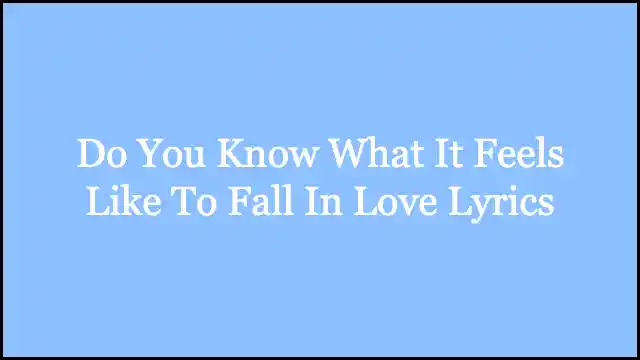 Do You Know What It Feels Like To Fall In Love Lyrics