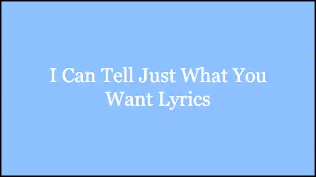 I Can Tell Just What You Want Lyrics