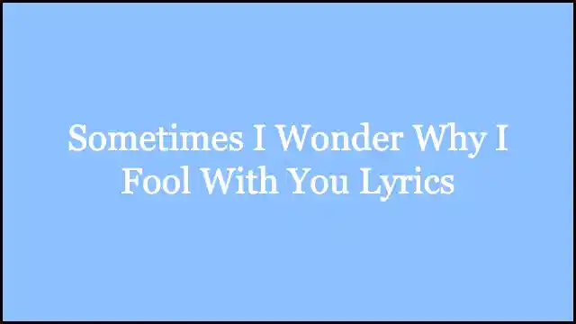Sometimes I Wonder Why I Fool With You Lyrics