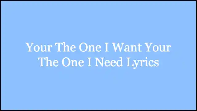 Your The One I Want Your The One I Need Lyrics