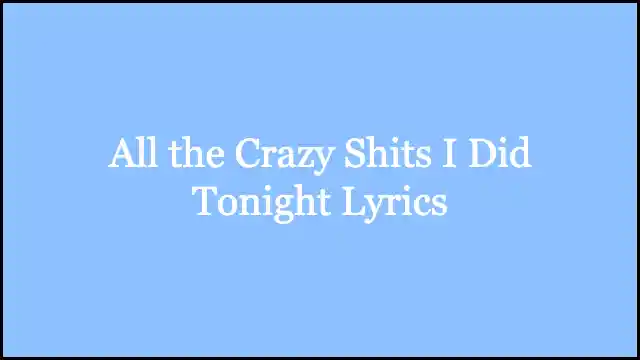 All the Crazy Shits I Did Tonight Lyrics