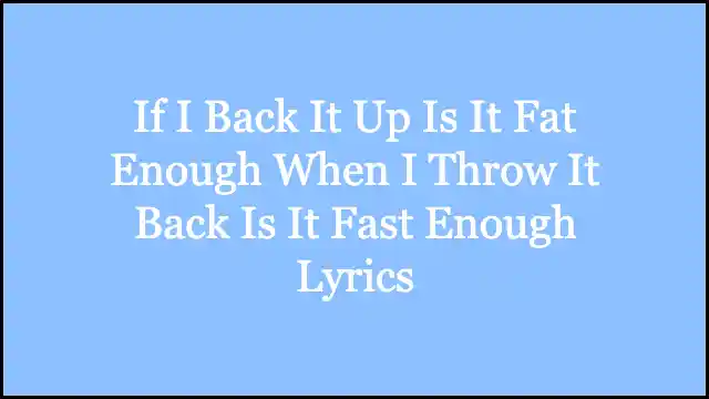 If I Back It Up Is It Fat Enough When I Throw It Back Is It Fast Enough Lyrics