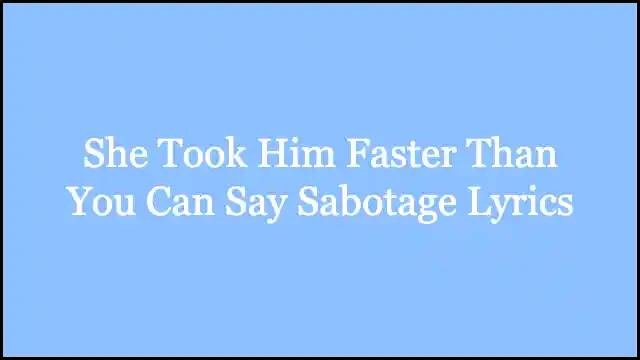 She Took Him Faster Than You Can Say Sabotage Lyrics