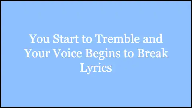 You Start to Tremble and Your Voice Begins to Break Lyrics