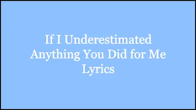 If I Underestimated Anything You Did for Me Lyrics