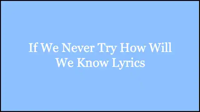 If We Never Try How Will We Know Lyrics