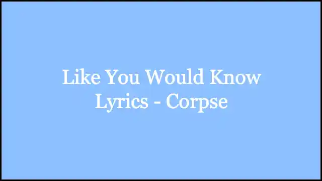 Like You Would Know Lyrics - Corpse