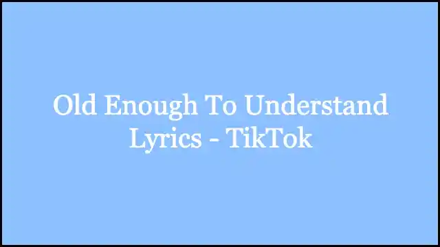 Old Enough To Understand Lyrics - TikTok