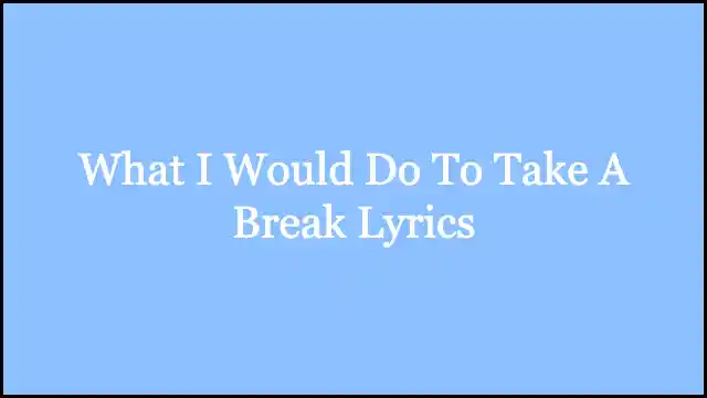 What I Would Do To Take A Break Lyrics