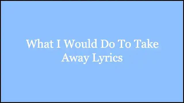 What I Would Do To Take Away Lyrics