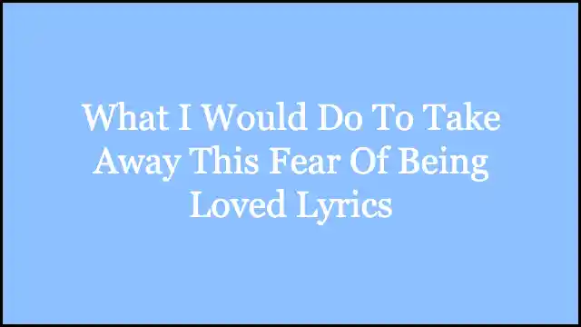 What I Would Do To Take Away This Fear Of Being Loved Lyrics
