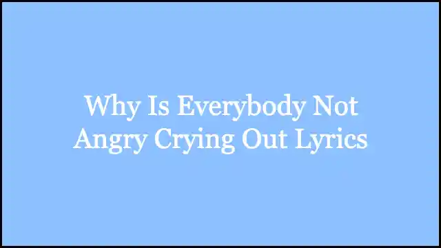 Why Is Everybody Not Angry Crying Out Lyrics