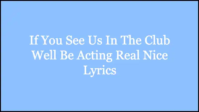 If You See Us In The Club Well Be Acting Real Nice Lyrics