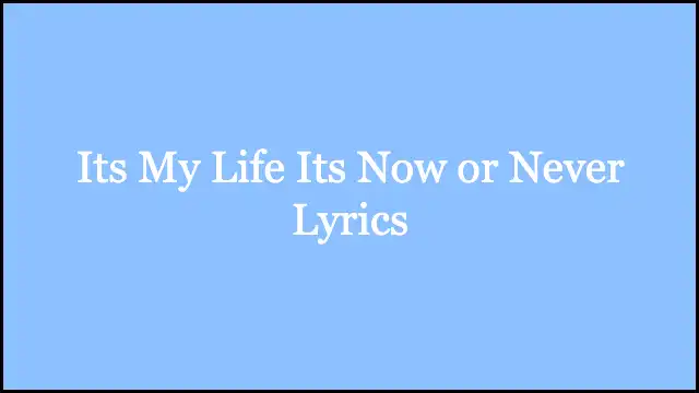 Its My Life Its Now or Never Lyrics