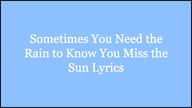 Sometimes You Need the Rain to Know You Miss the Sun Lyrics