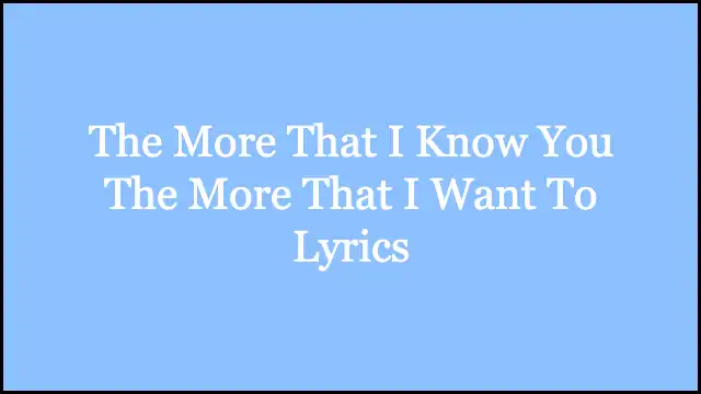 The More That I Know You The More That I Want To Lyrics